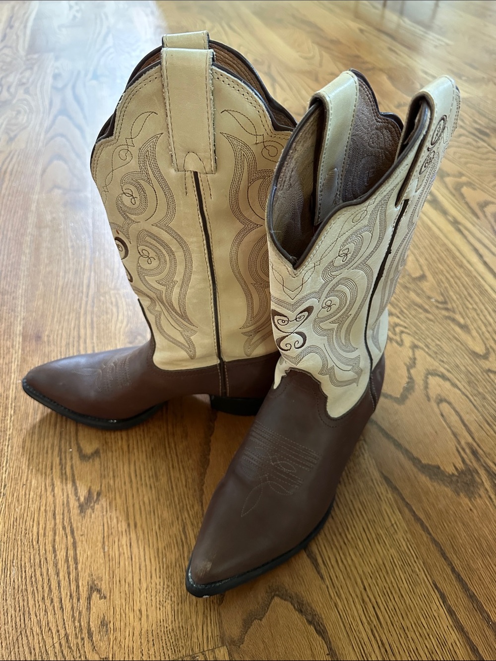 Tony Lama Classic Two-Tone Western Cowboy Boots - Brown & Cream